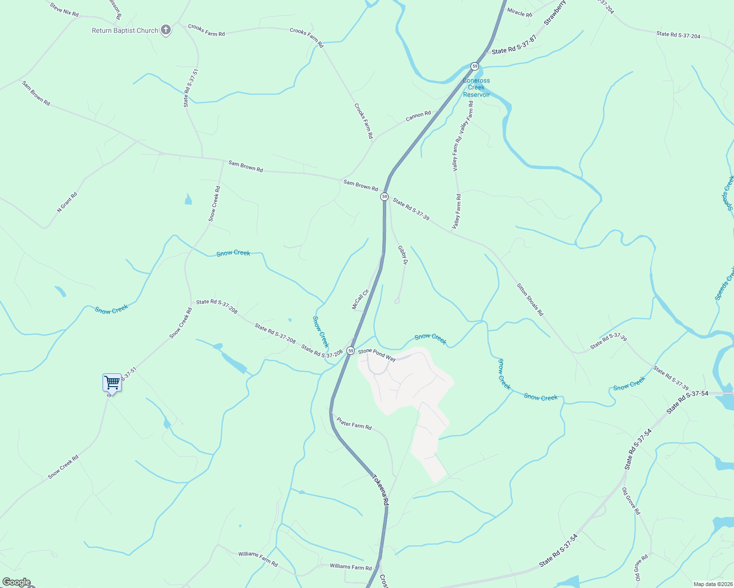 map of restaurants, bars, coffee shops, grocery stores, and more near 133 McCall Circle in Seneca
