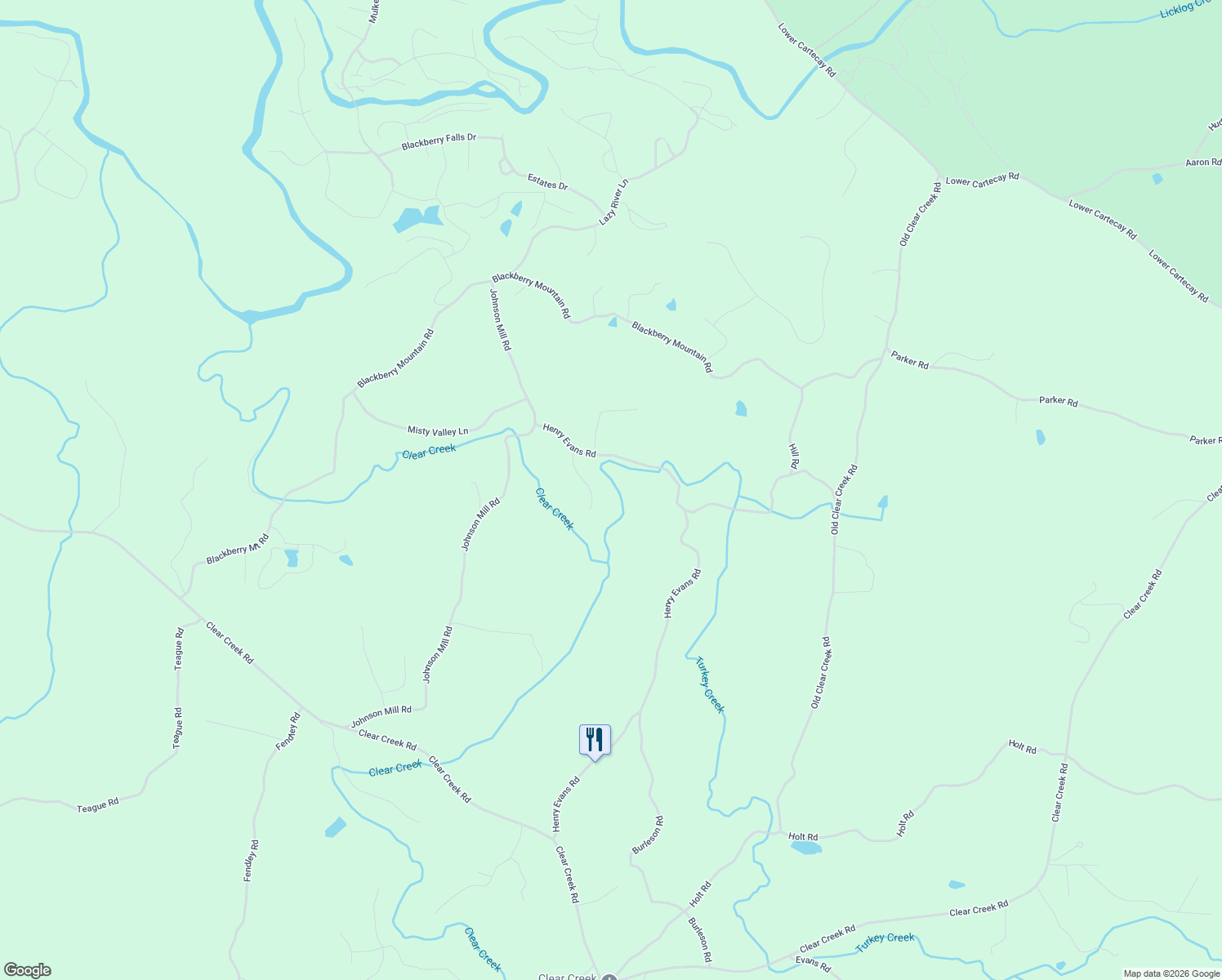 map of restaurants, bars, coffee shops, grocery stores, and more near 133 Huckleberry Lane in Ellijay