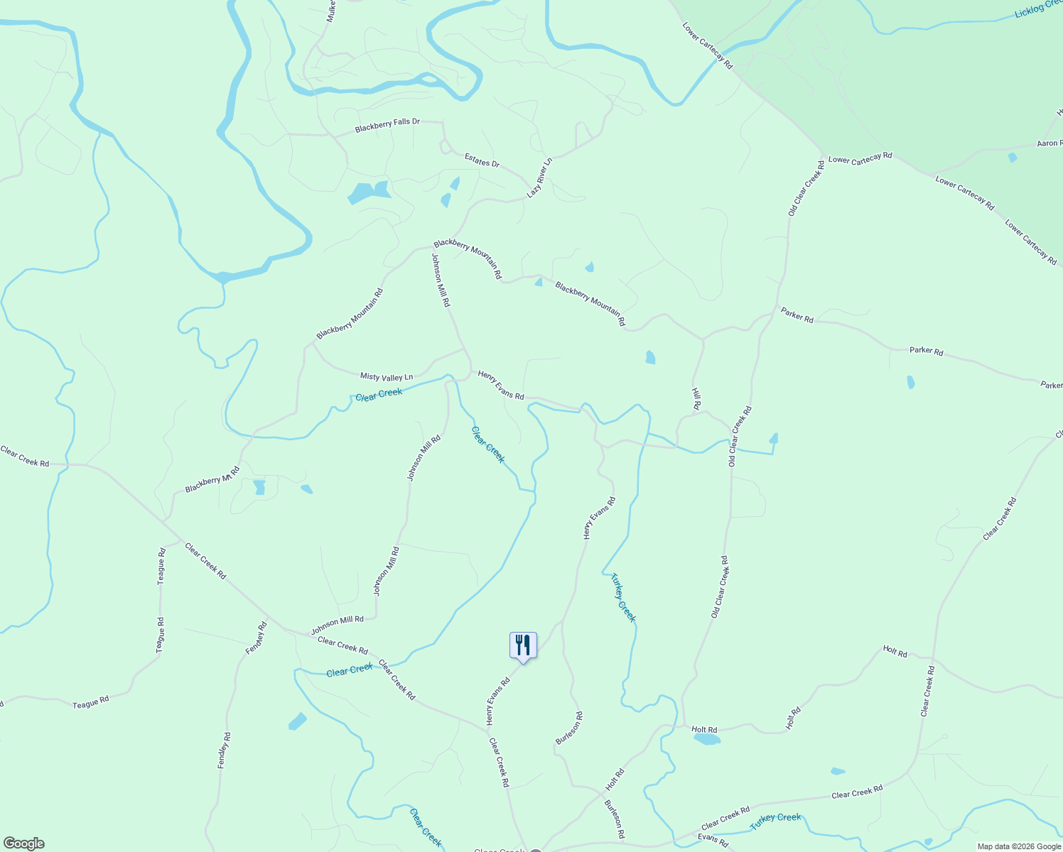 map of restaurants, bars, coffee shops, grocery stores, and more near 133 Huckleberry Lane in Ellijay