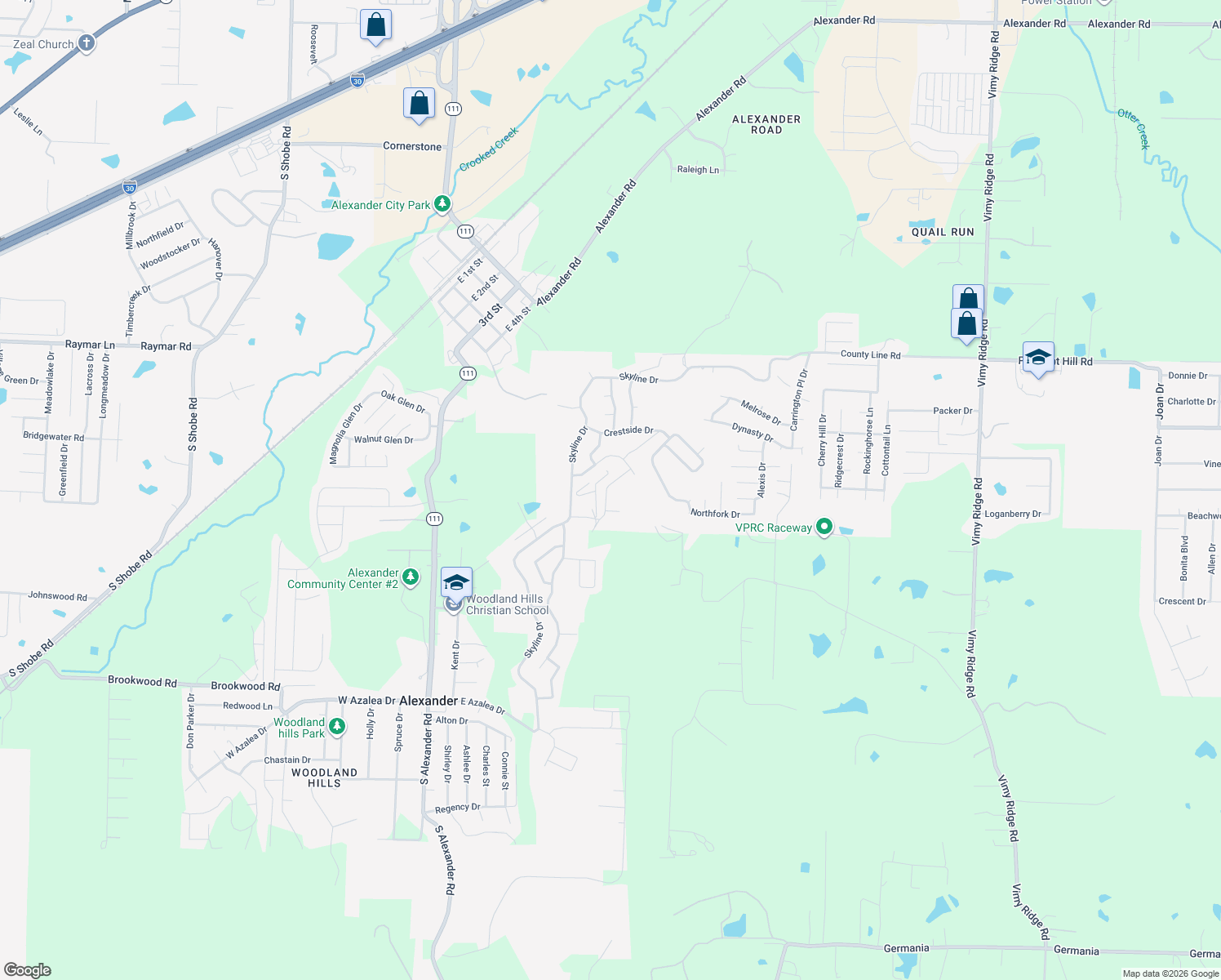 map of restaurants, bars, coffee shops, grocery stores, and more near 6109 Petit Jean in Alexander