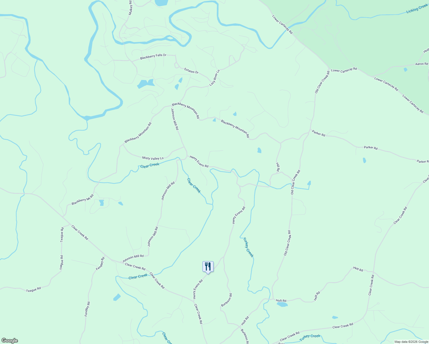 map of restaurants, bars, coffee shops, grocery stores, and more near 1319 Henry Evans Road in Ellijay