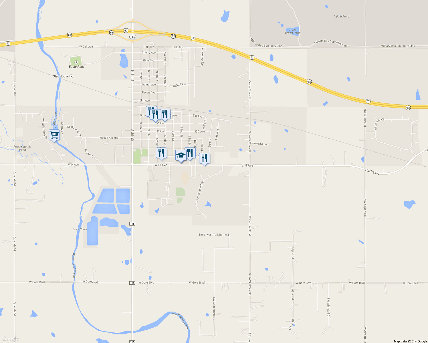 map of restaurants, bars, coffee shops, grocery stores, and more near 815 Hummingbird Dr in Cache