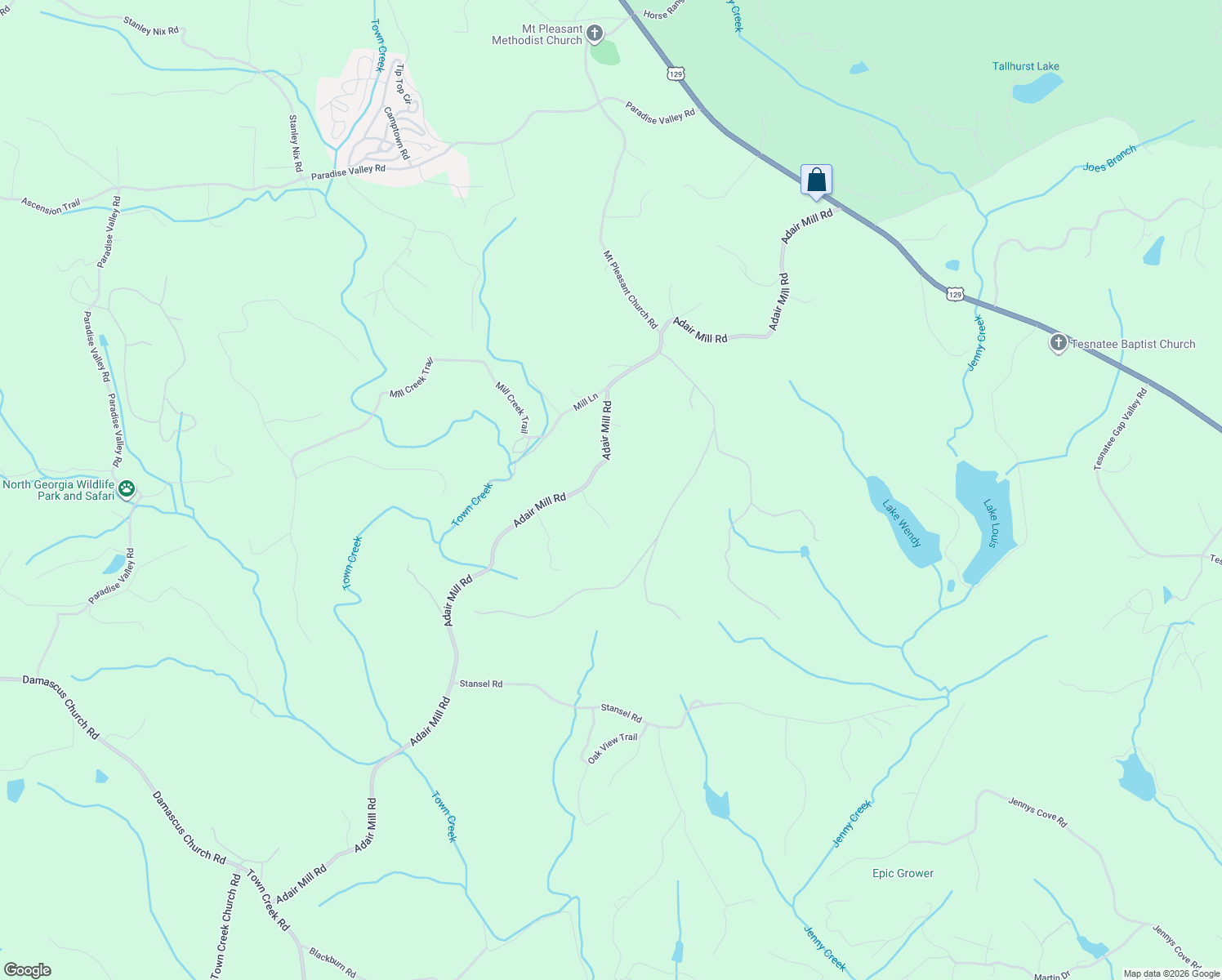 map of restaurants, bars, coffee shops, grocery stores, and more near 1401 Adair Mill Road in Cleveland