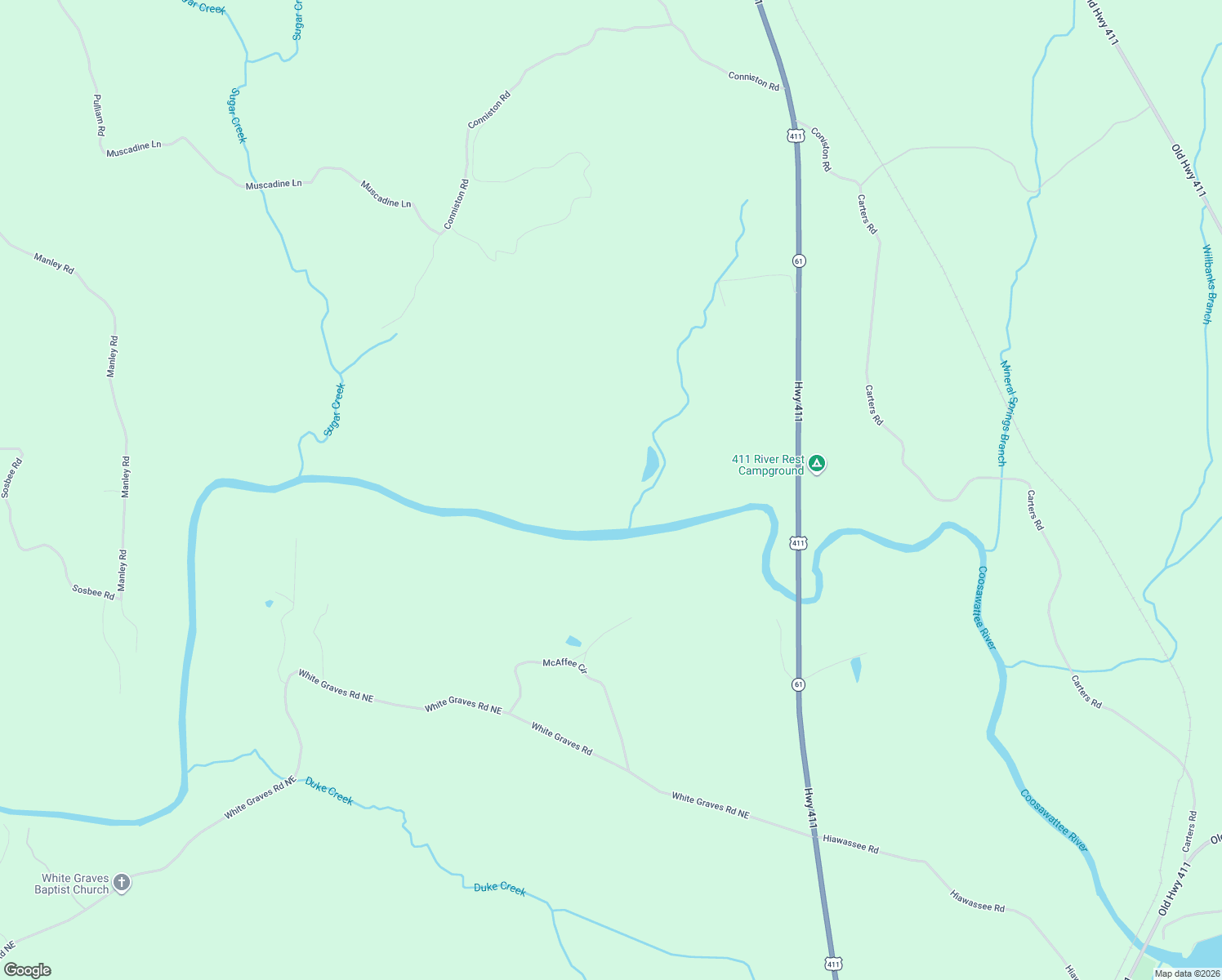 map of restaurants, bars, coffee shops, grocery stores, and more near 10667 U.S. 411 in Chatsworth