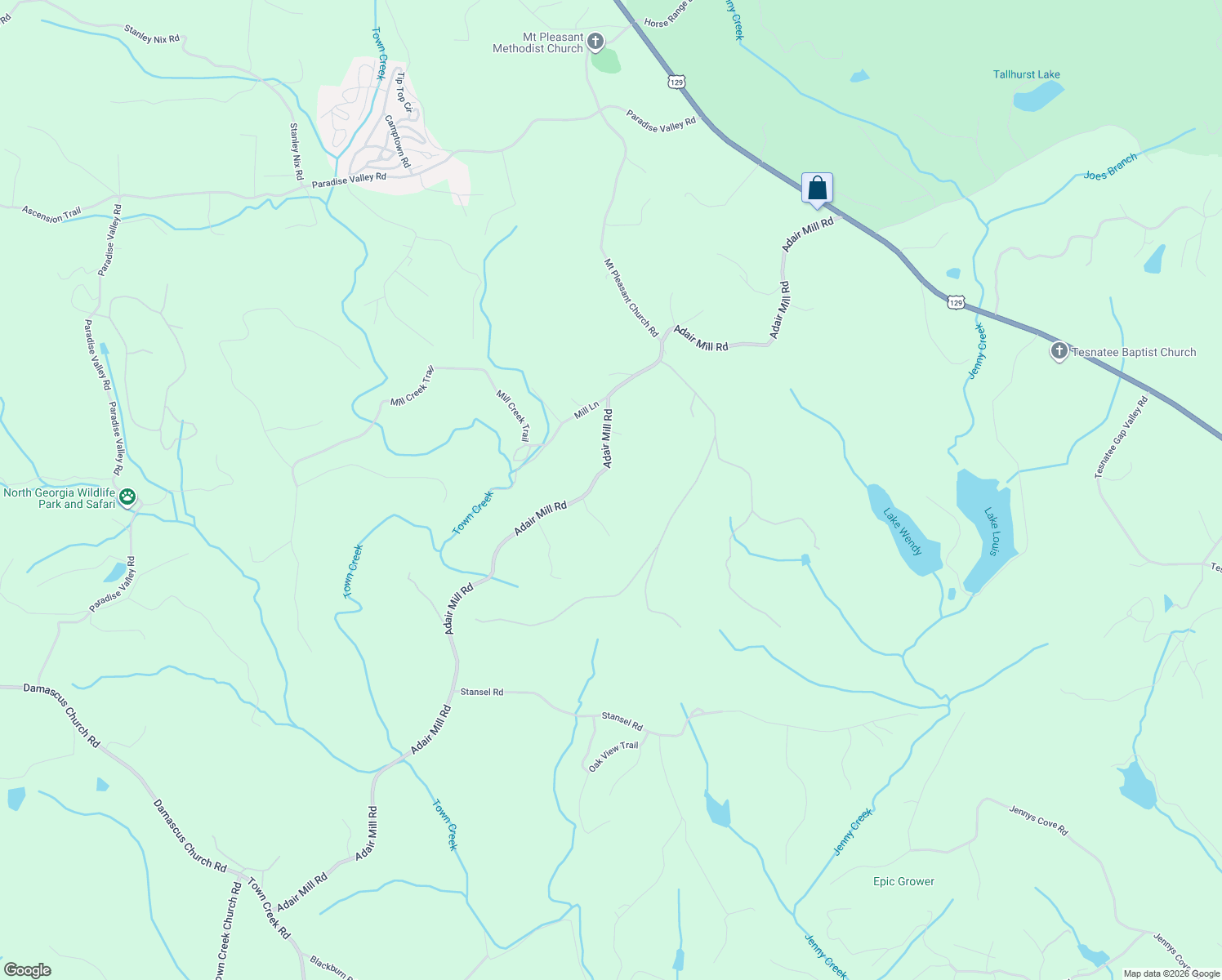 map of restaurants, bars, coffee shops, grocery stores, and more near 1401 Adair Mill Road in Cleveland