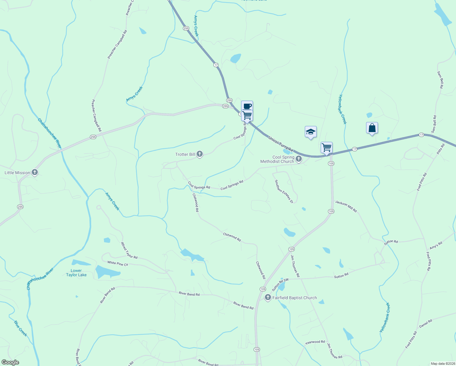 map of restaurants, bars, coffee shops, grocery stores, and more near 813 Cool Springs Road in Clarkesville