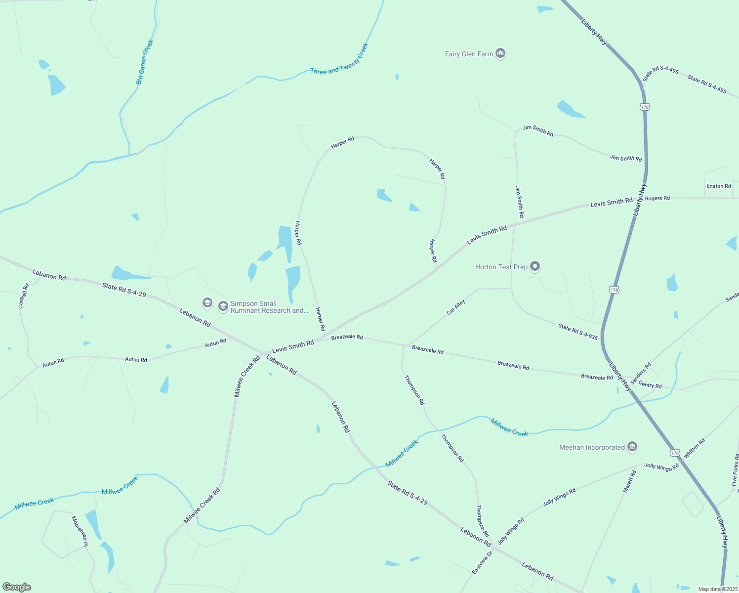 map of restaurants, bars, coffee shops, grocery stores, and more near 1303 Levis Smith Road in Pendleton
