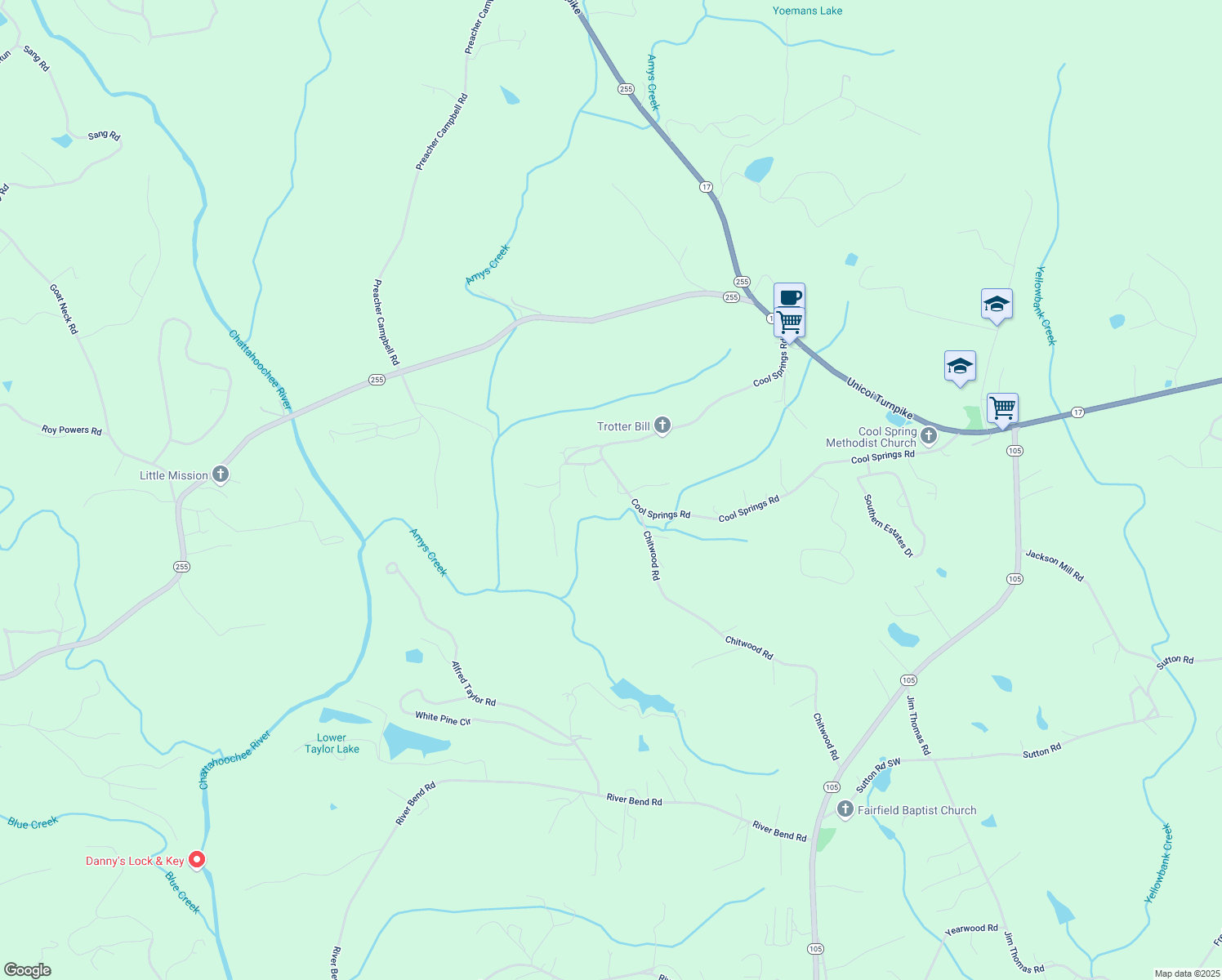 map of restaurants, bars, coffee shops, grocery stores, and more near 111 Be-A-Be Drive in Clarkesville
