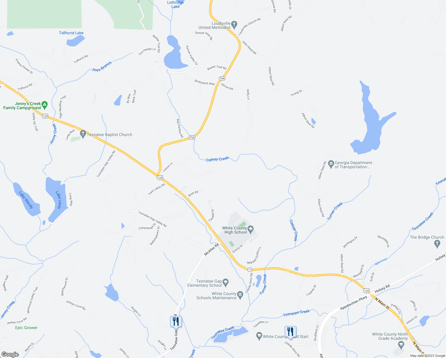 map of restaurants, bars, coffee shops, grocery stores, and more near 552 Leona Lane in Cleveland