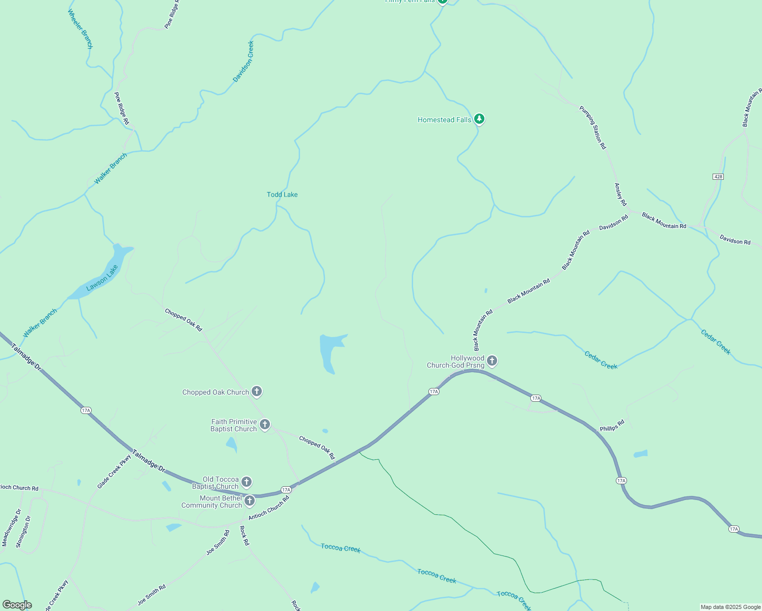 map of restaurants, bars, coffee shops, grocery stores, and more near 496 Arlo Todd Road in Toccoa