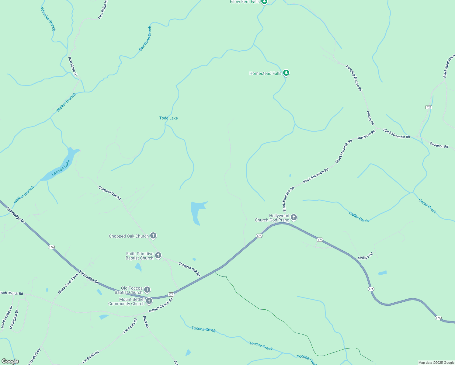 map of restaurants, bars, coffee shops, grocery stores, and more near 496 Arlo Todd Road in Toccoa