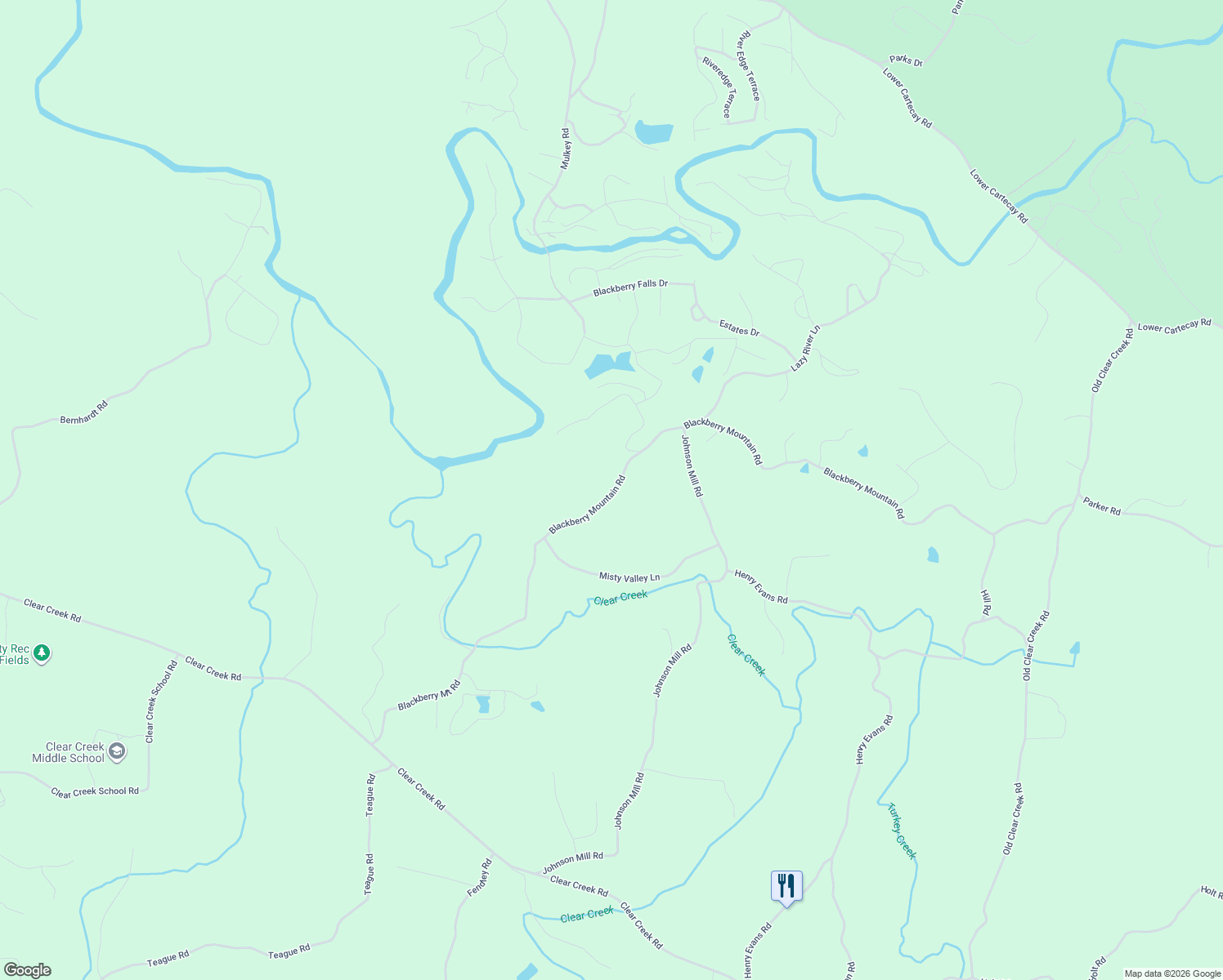 map of restaurants, bars, coffee shops, grocery stores, and more near 1157 Blackberry Mountain Road in Ellijay