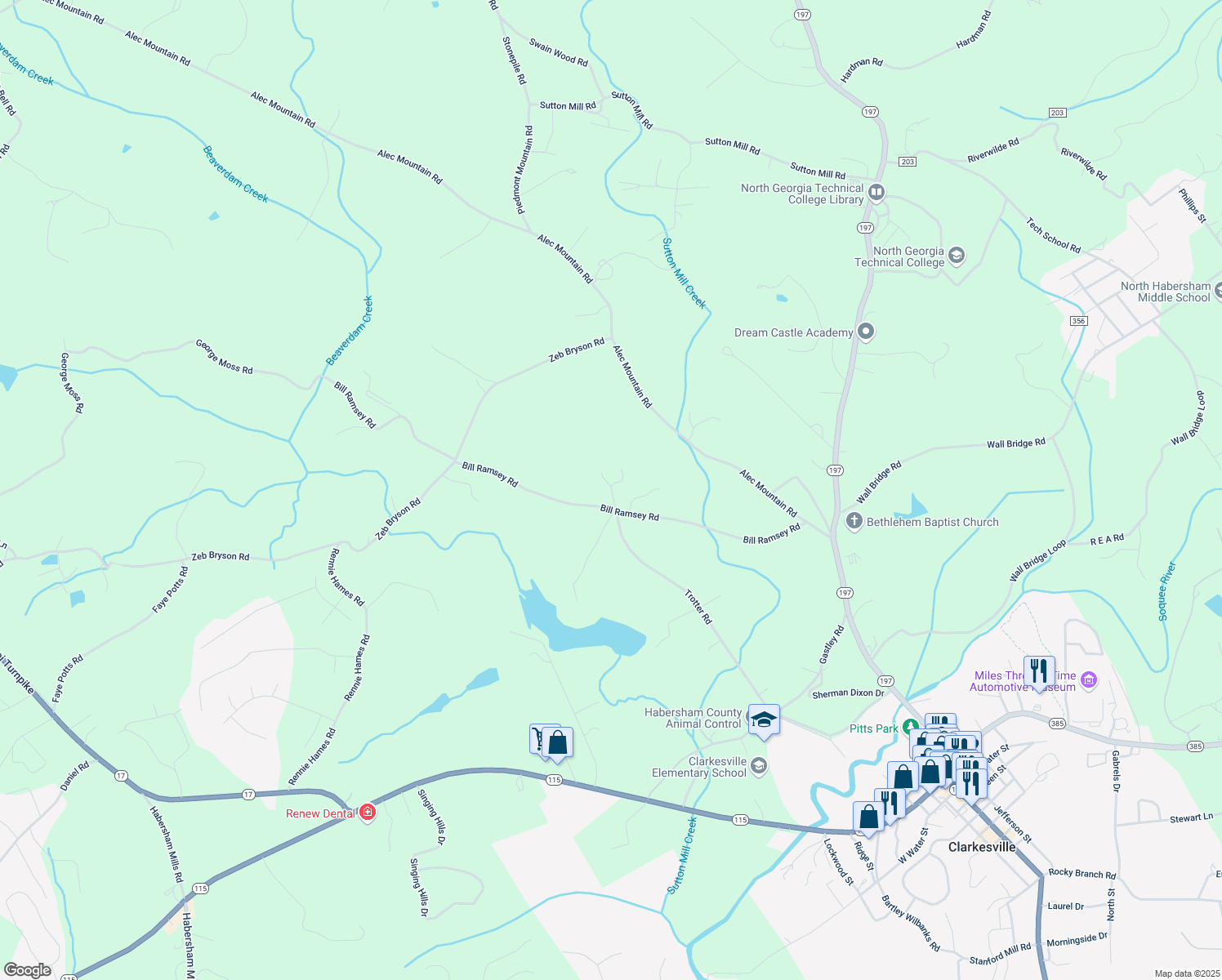 map of restaurants, bars, coffee shops, grocery stores, and more near Heritage Golf Course Drive in Clarkesville