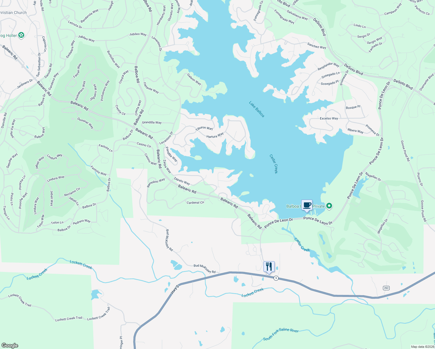 map of restaurants, bars, coffee shops, grocery stores, and more near 13 Narvaez Way in Hot Springs Village