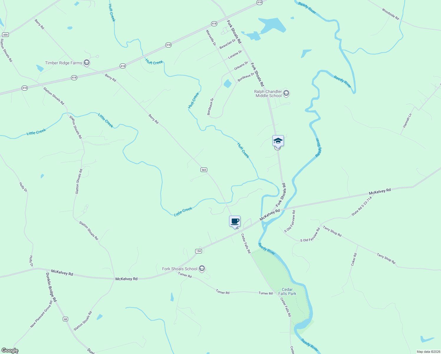 map of restaurants, bars, coffee shops, grocery stores, and more near 375 Berry Road in Pelzer