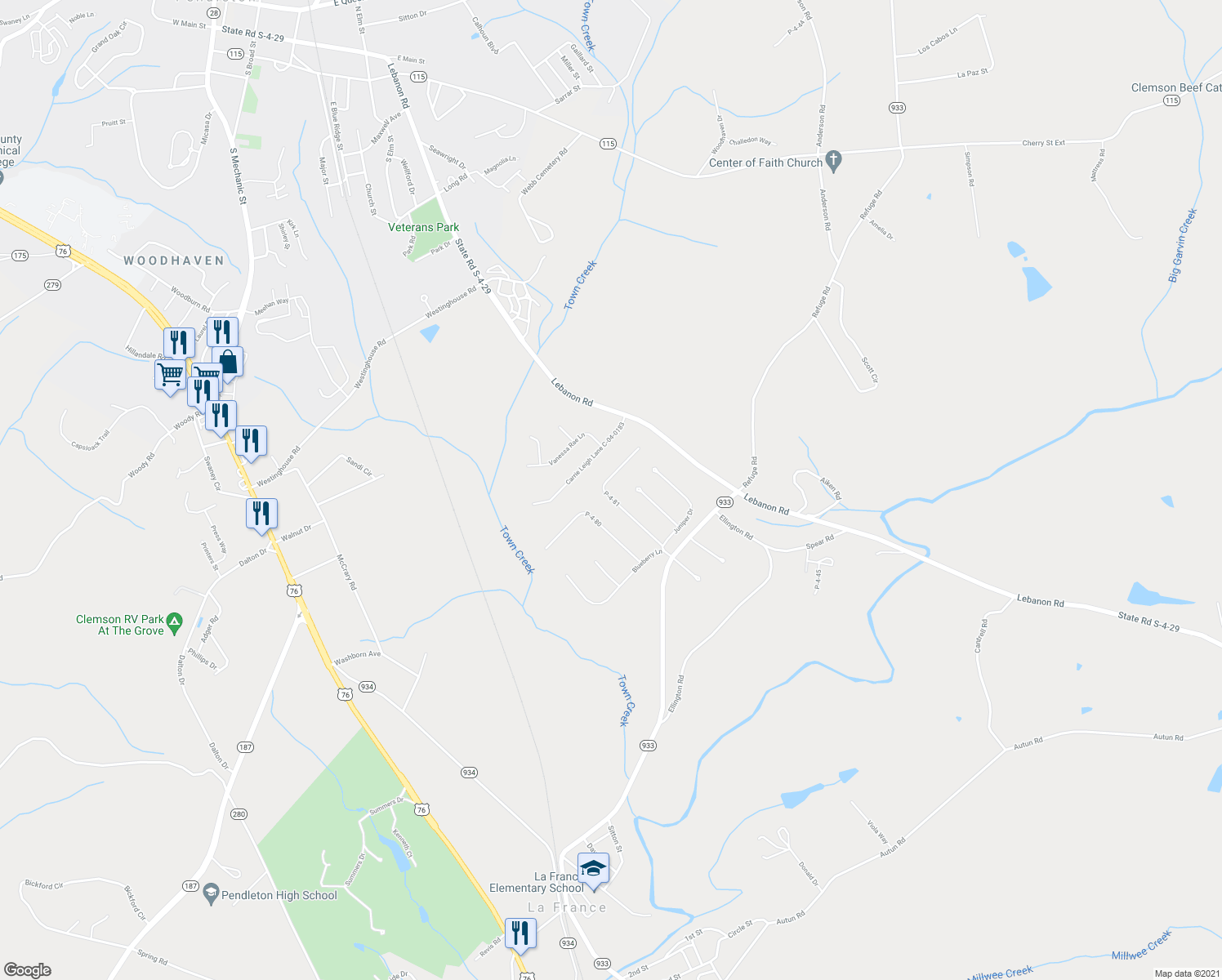 map of restaurants, bars, coffee shops, grocery stores, and more near 114 P-4-81 in Pendleton