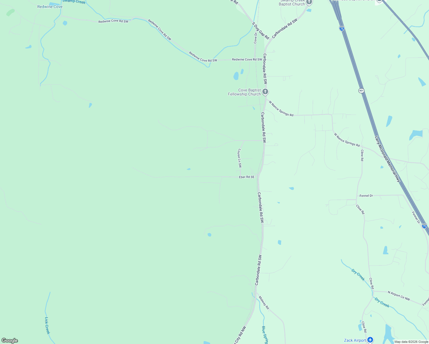 map of restaurants, bars, coffee shops, grocery stores, and more near 568 Eber Road Southeast in Dalton