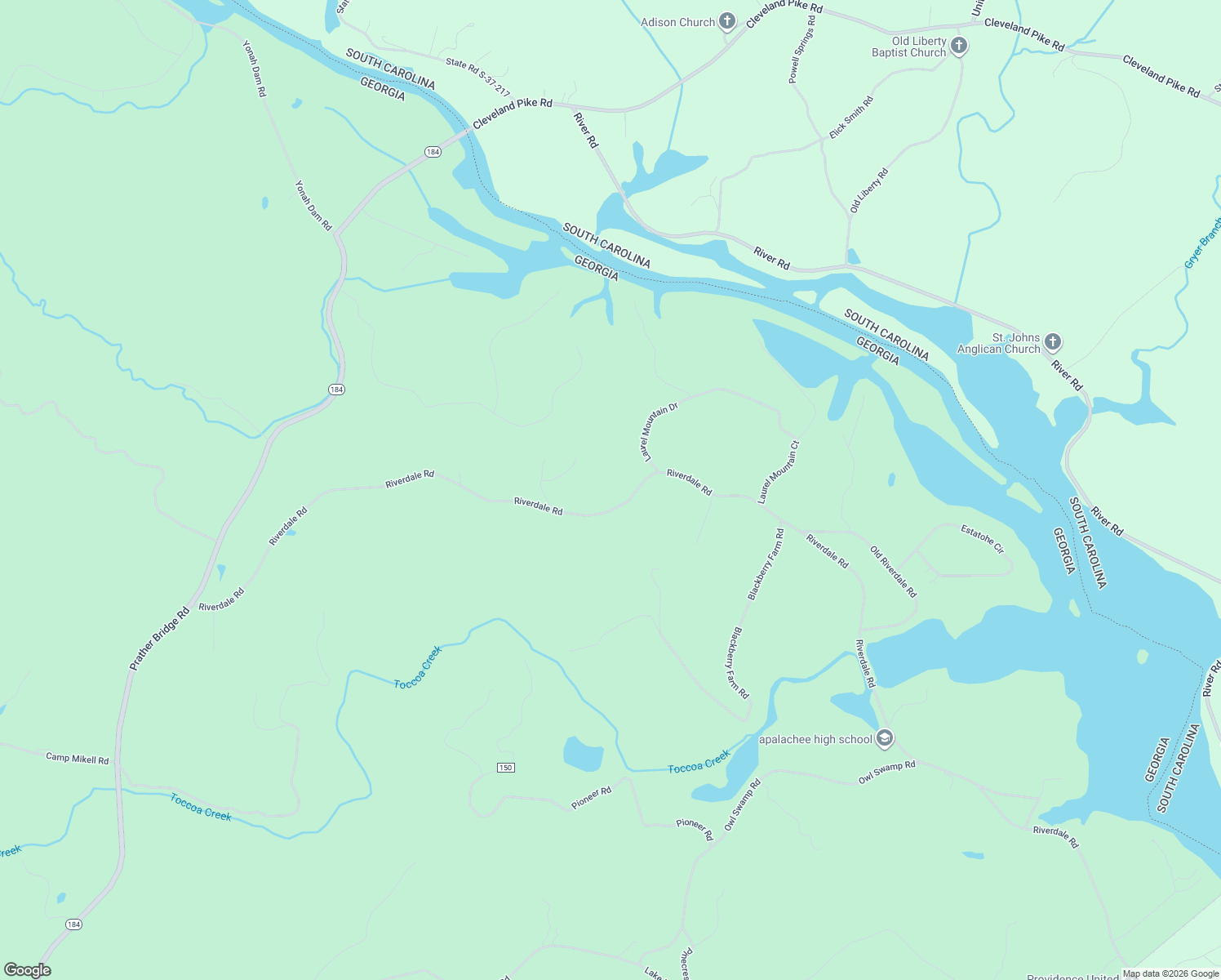 map of restaurants, bars, coffee shops, grocery stores, and more near 1397 Riverdale Road in Toccoa