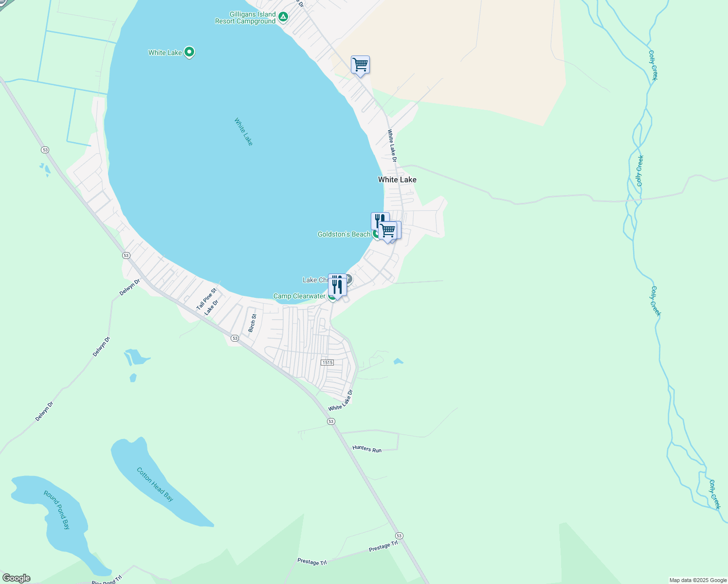 map of restaurants, bars, coffee shops, grocery stores, and more near 1879 White Lake Drive in Elizabethtown