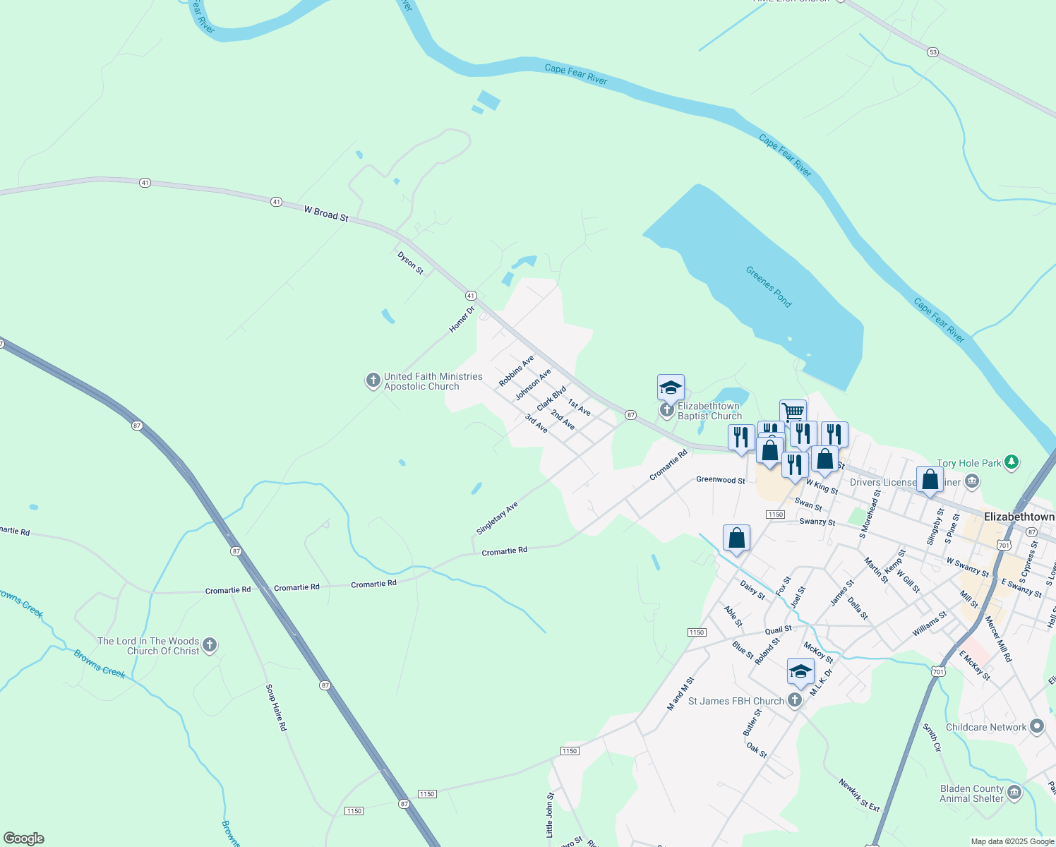 map of restaurants, bars, coffee shops, grocery stores, and more near 2245 3rd Ave in Elizabethtown