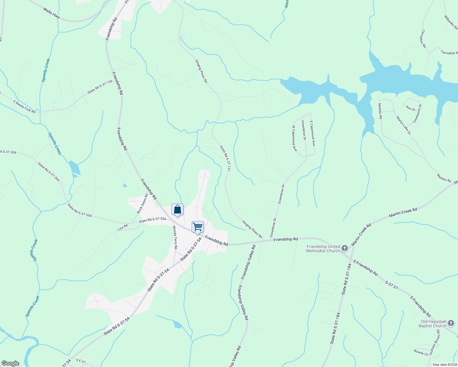 map of restaurants, bars, coffee shops, grocery stores, and more near 543 Singing Pines Road in Seneca