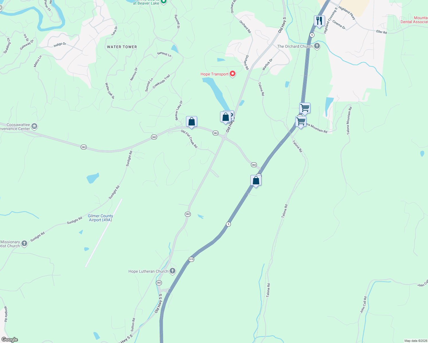map of restaurants, bars, coffee shops, grocery stores, and more near 147 Horseshoe Circle in Ellijay