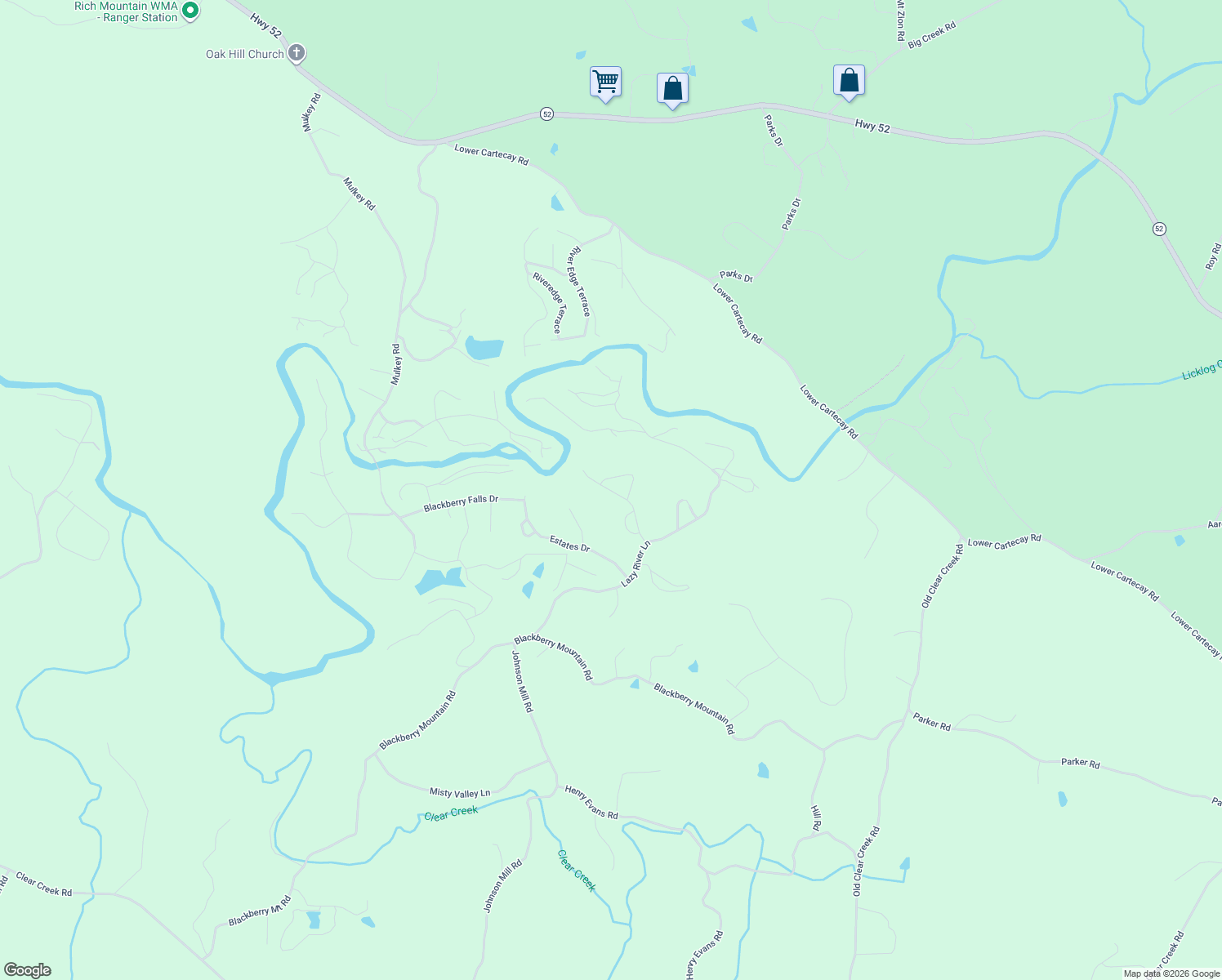 map of restaurants, bars, coffee shops, grocery stores, and more near 161 Lakeview Lane in Ellijay