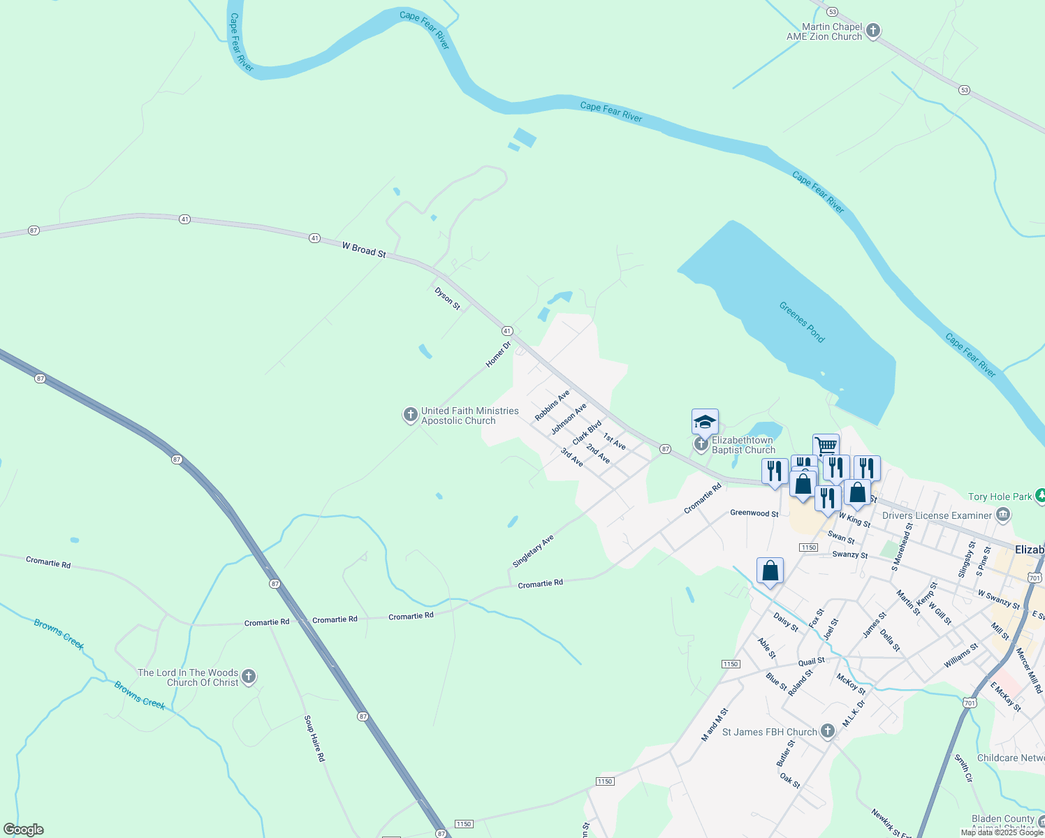 map of restaurants, bars, coffee shops, grocery stores, and more near 2505 3rd Avenue in Elizabethtown