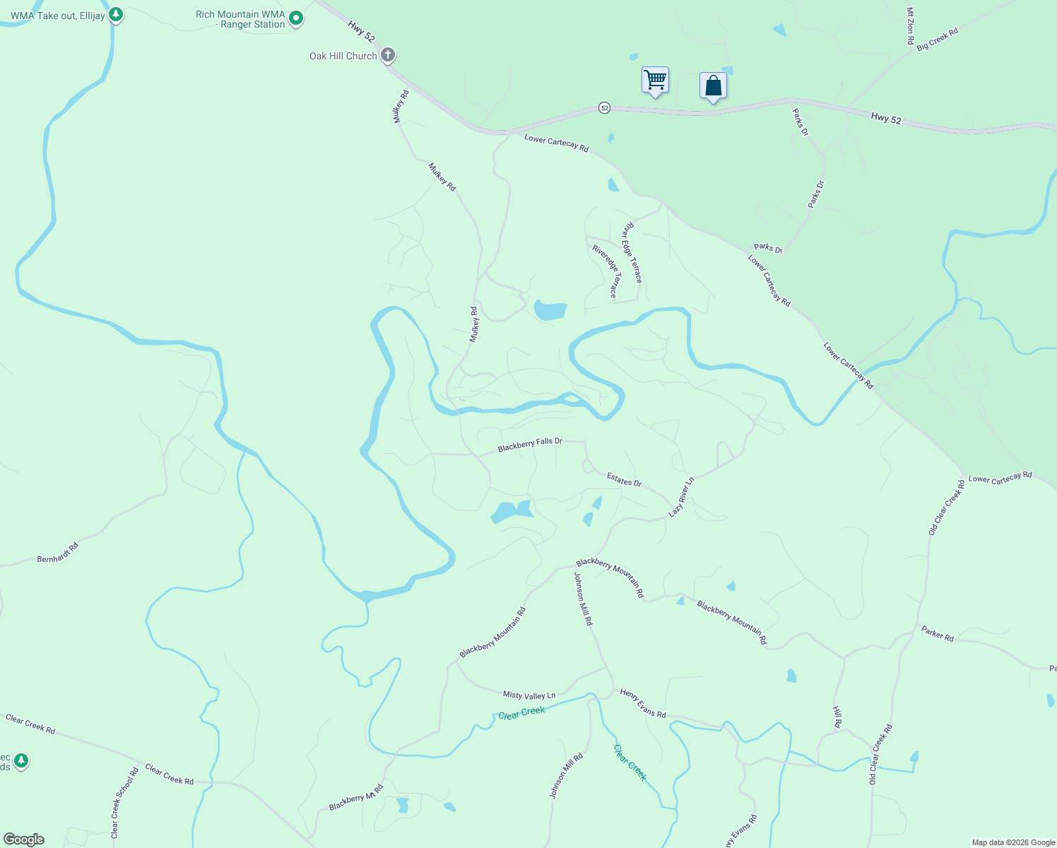 map of restaurants, bars, coffee shops, grocery stores, and more near Greystone Trace in Ellijay