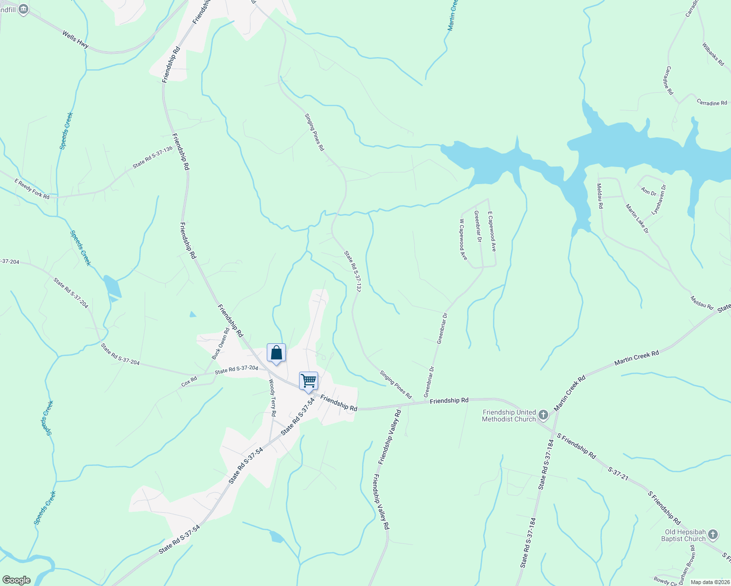 map of restaurants, bars, coffee shops, grocery stores, and more near 527 Singing Pines Road in Seneca