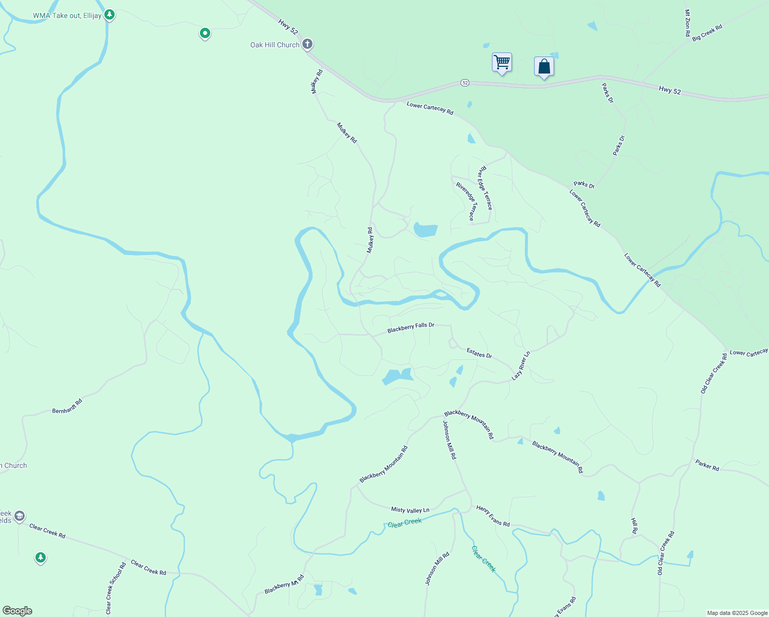 map of restaurants, bars, coffee shops, grocery stores, and more near 58 Blackberry Falls Court in Ellijay