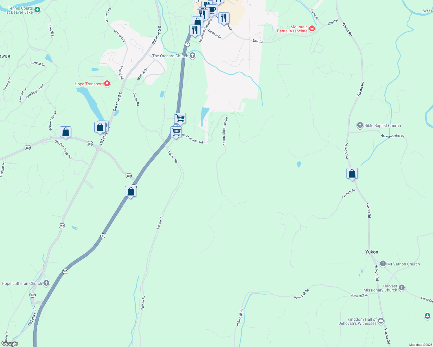 map of restaurants, bars, coffee shops, grocery stores, and more near 1135 Talona Mountain Road in Ellijay