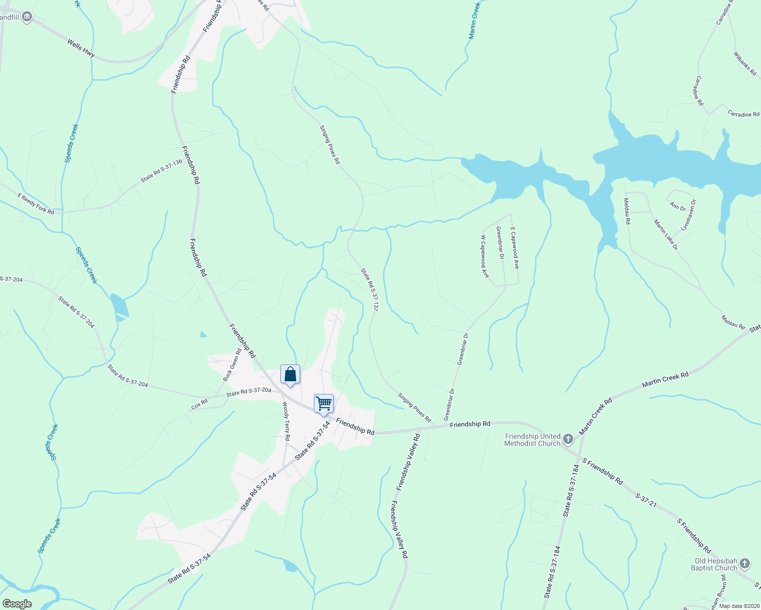 map of restaurants, bars, coffee shops, grocery stores, and more near 527 Singing Pines Road in Seneca