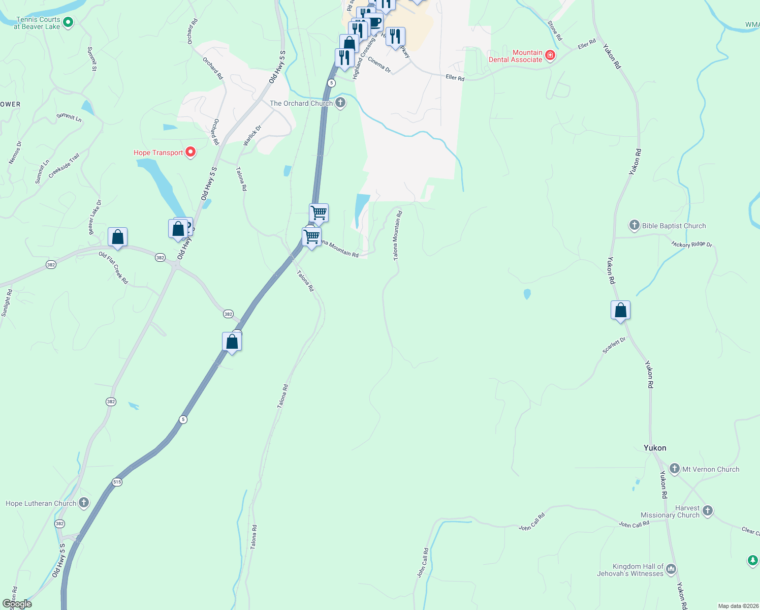 map of restaurants, bars, coffee shops, grocery stores, and more near 1135 Talona Mountain Road in Ellijay