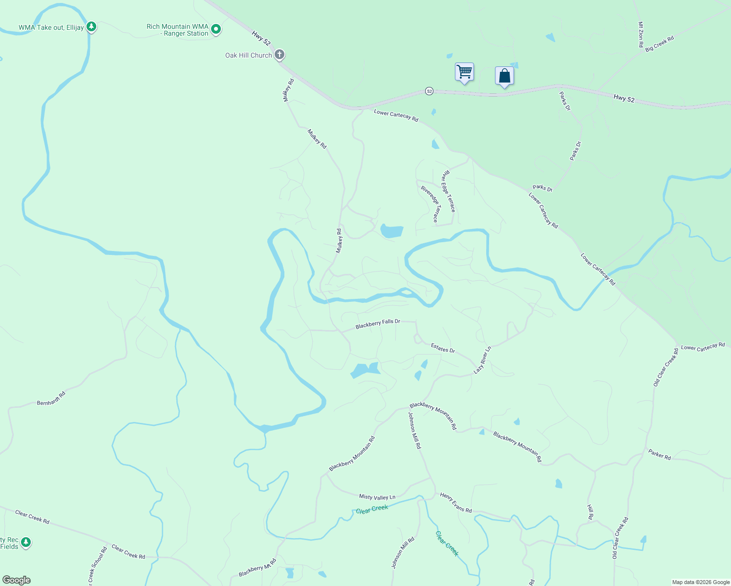 map of restaurants, bars, coffee shops, grocery stores, and more near 182 Pauls Lane in Ellijay