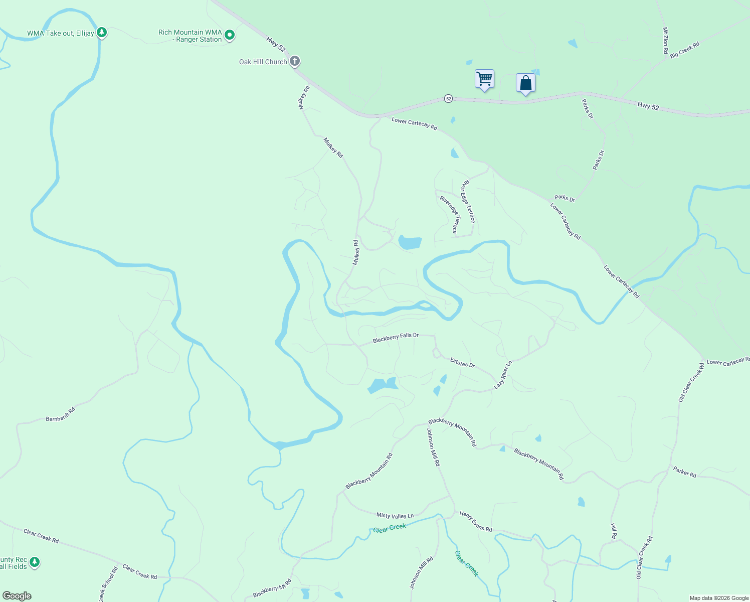 map of restaurants, bars, coffee shops, grocery stores, and more near 182 Pauls Lane in Ellijay
