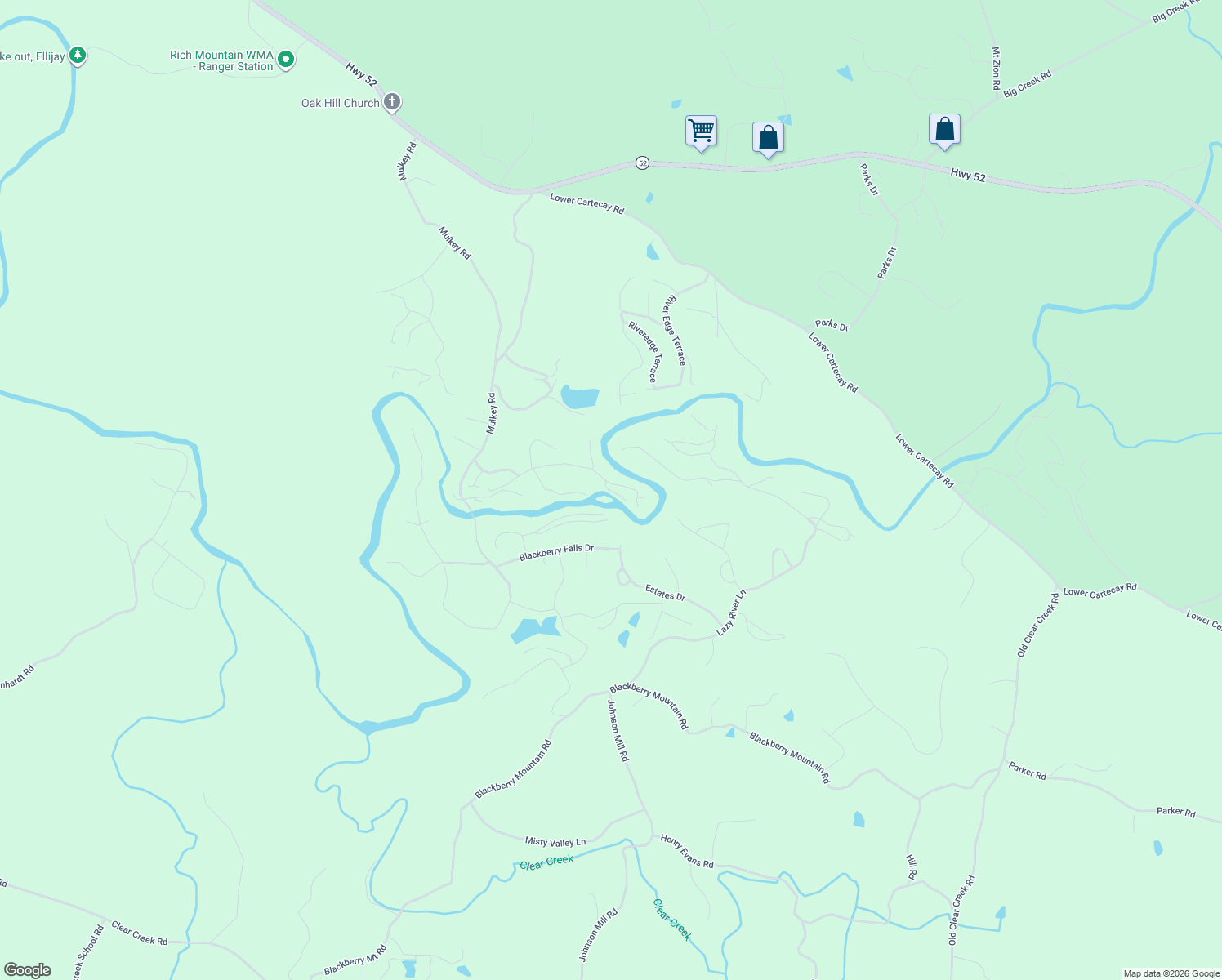 map of restaurants, bars, coffee shops, grocery stores, and more near 42 Whitewater Trail in Ellijay