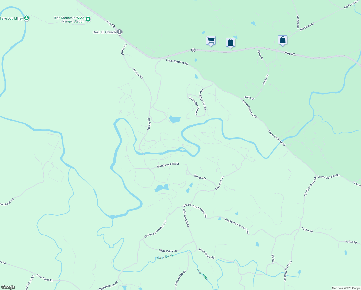 map of restaurants, bars, coffee shops, grocery stores, and more near 42 Whitewater Trail in Ellijay