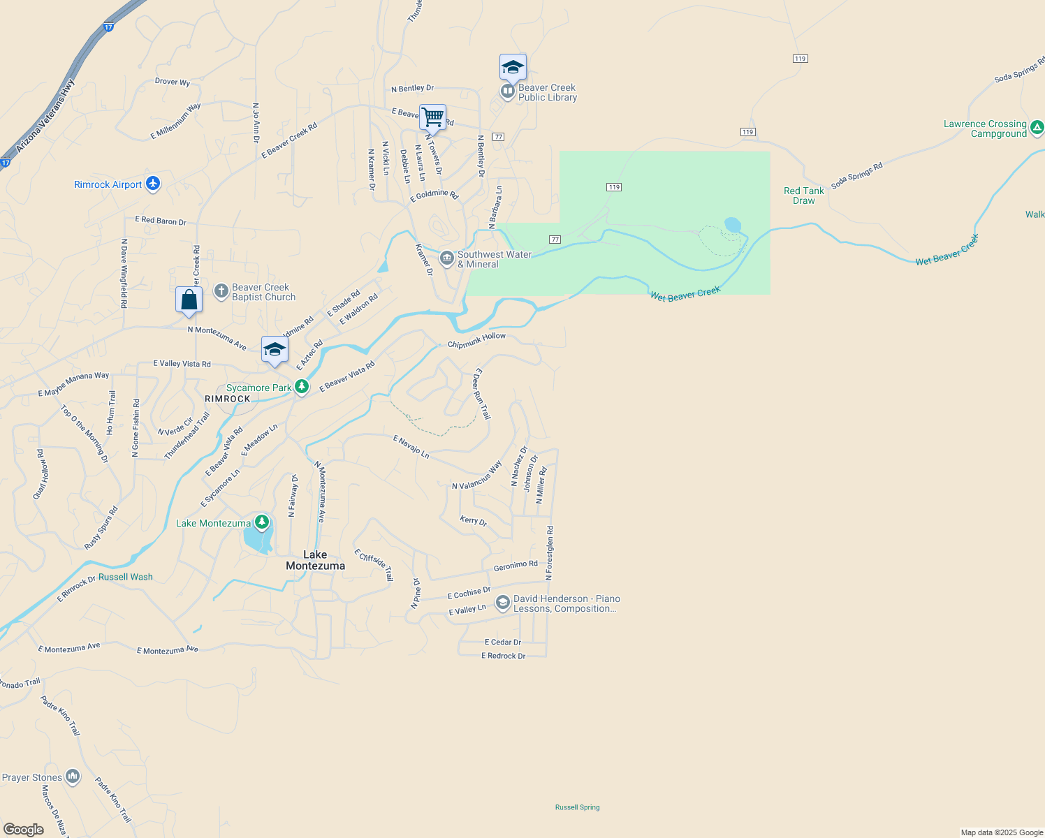 map of restaurants, bars, coffee shops, grocery stores, and more near 4830 North Nachez Drive in Lake Montezuma