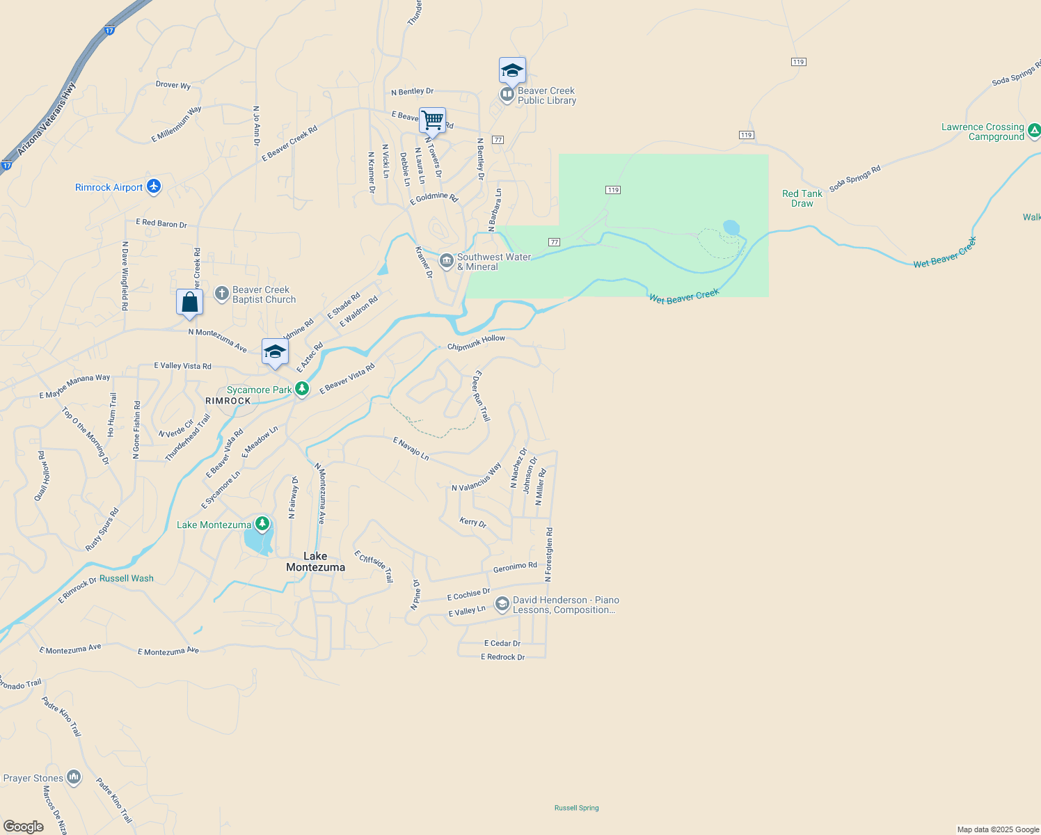 map of restaurants, bars, coffee shops, grocery stores, and more near 4830 North Nachez Drive in Lake Montezuma