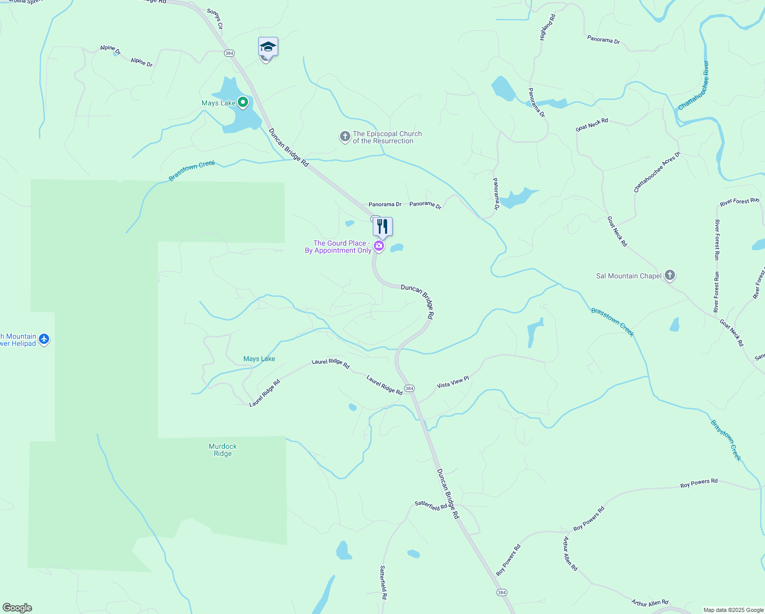 map of restaurants, bars, coffee shops, grocery stores, and more near 85 Glenns Drive in Sautee Nacoochee