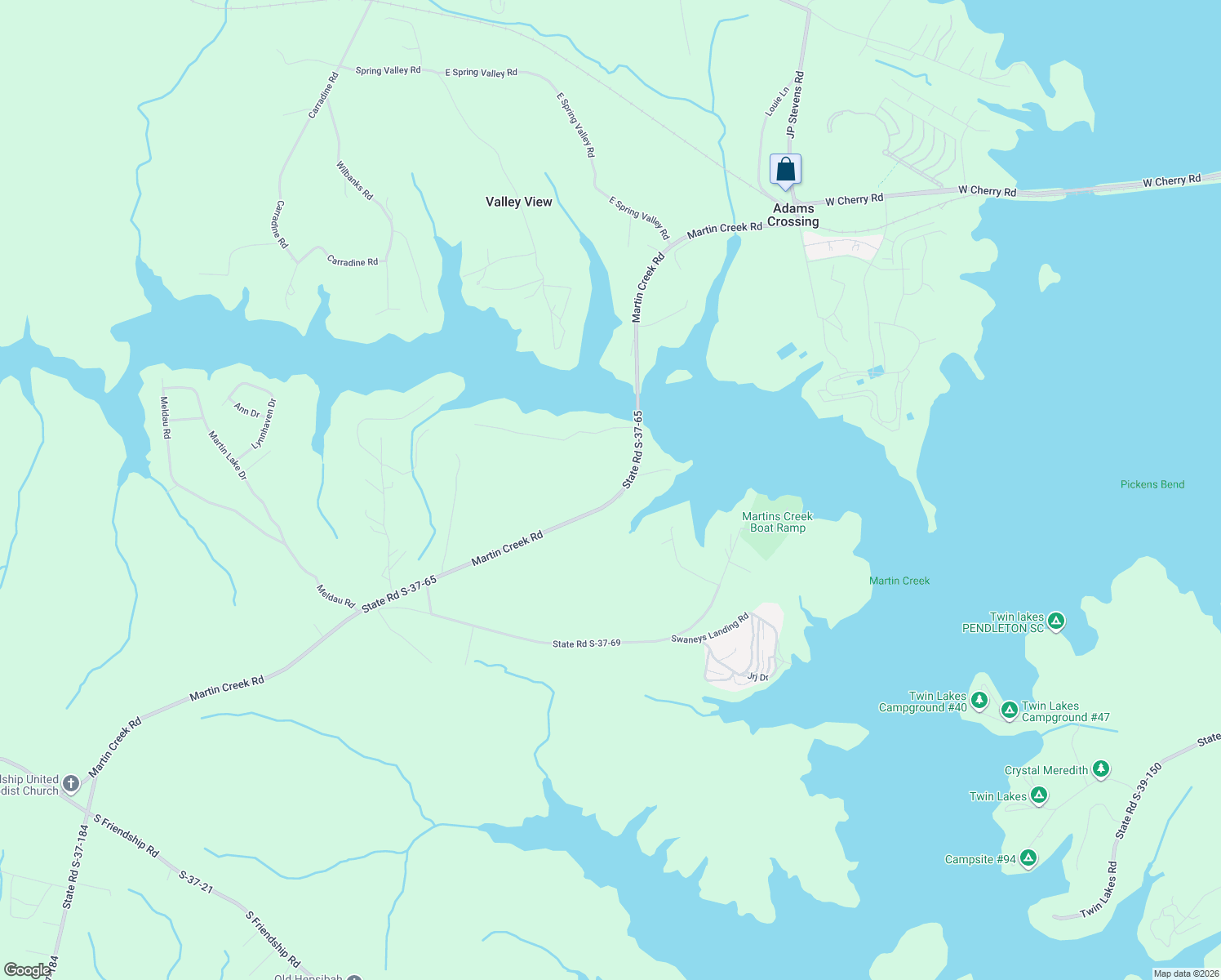 map of restaurants, bars, coffee shops, grocery stores, and more near 1359 Martin Creek Road in Seneca