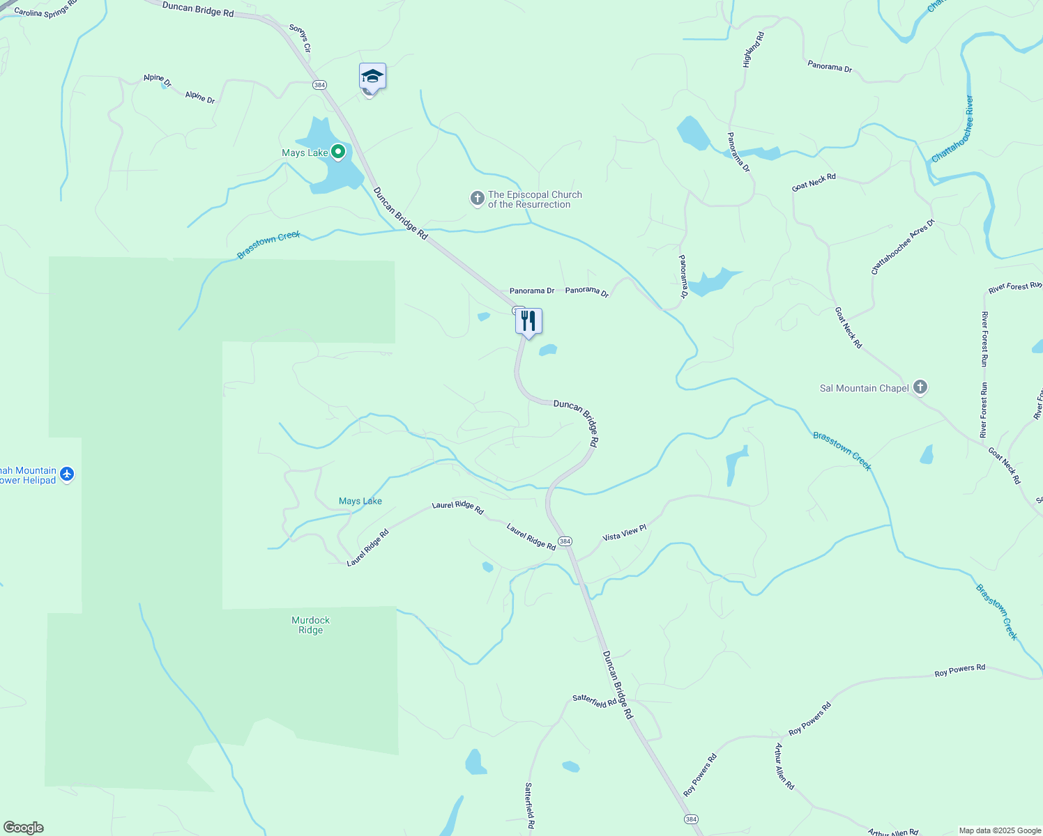 map of restaurants, bars, coffee shops, grocery stores, and more near 85 Glenns Drive in Sautee Nacoochee