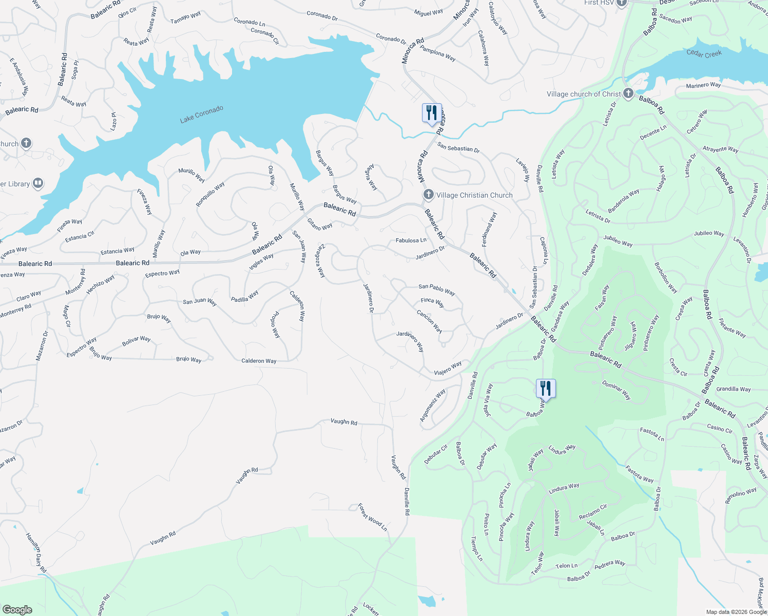 map of restaurants, bars, coffee shops, grocery stores, and more near 58 San Pablo Way in Hot Springs