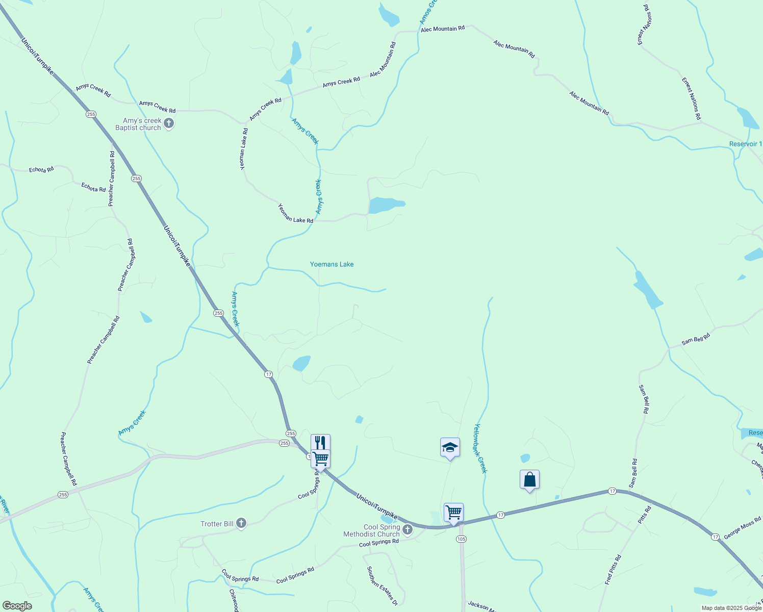 map of restaurants, bars, coffee shops, grocery stores, and more near 847 North Quail Trail in Clarkesville