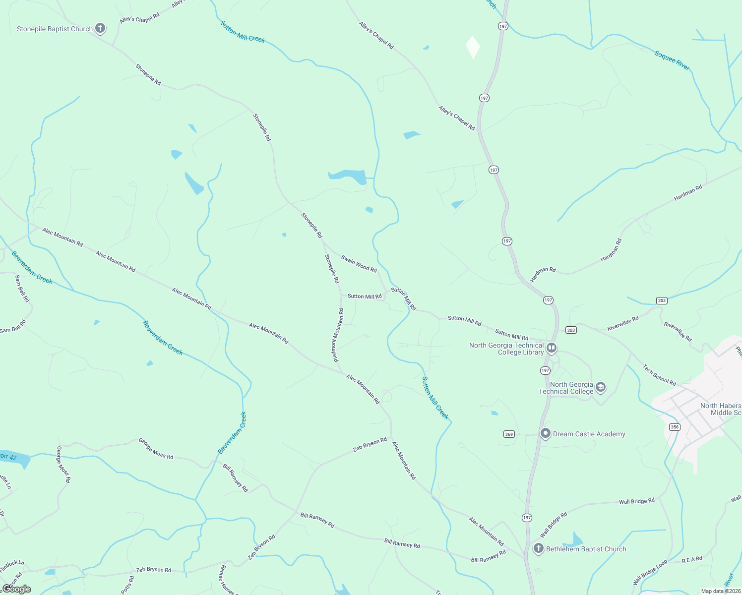 map of restaurants, bars, coffee shops, grocery stores, and more near 362 County Road 185 in Clarkesville