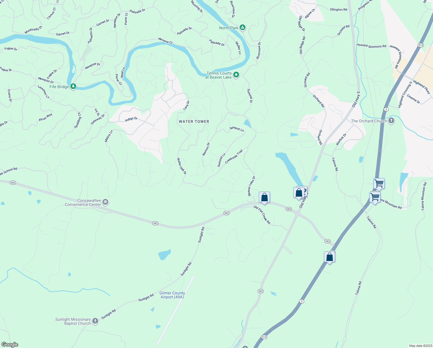 map of restaurants, bars, coffee shops, grocery stores, and more near 1015 Summit Lane in Ellijay