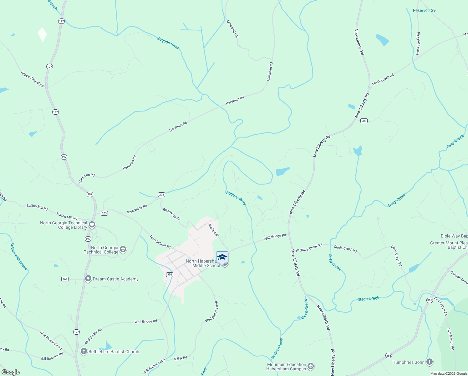 map of restaurants, bars, coffee shops, grocery stores, and more near 575 Fenwick Wood in Clarkesville