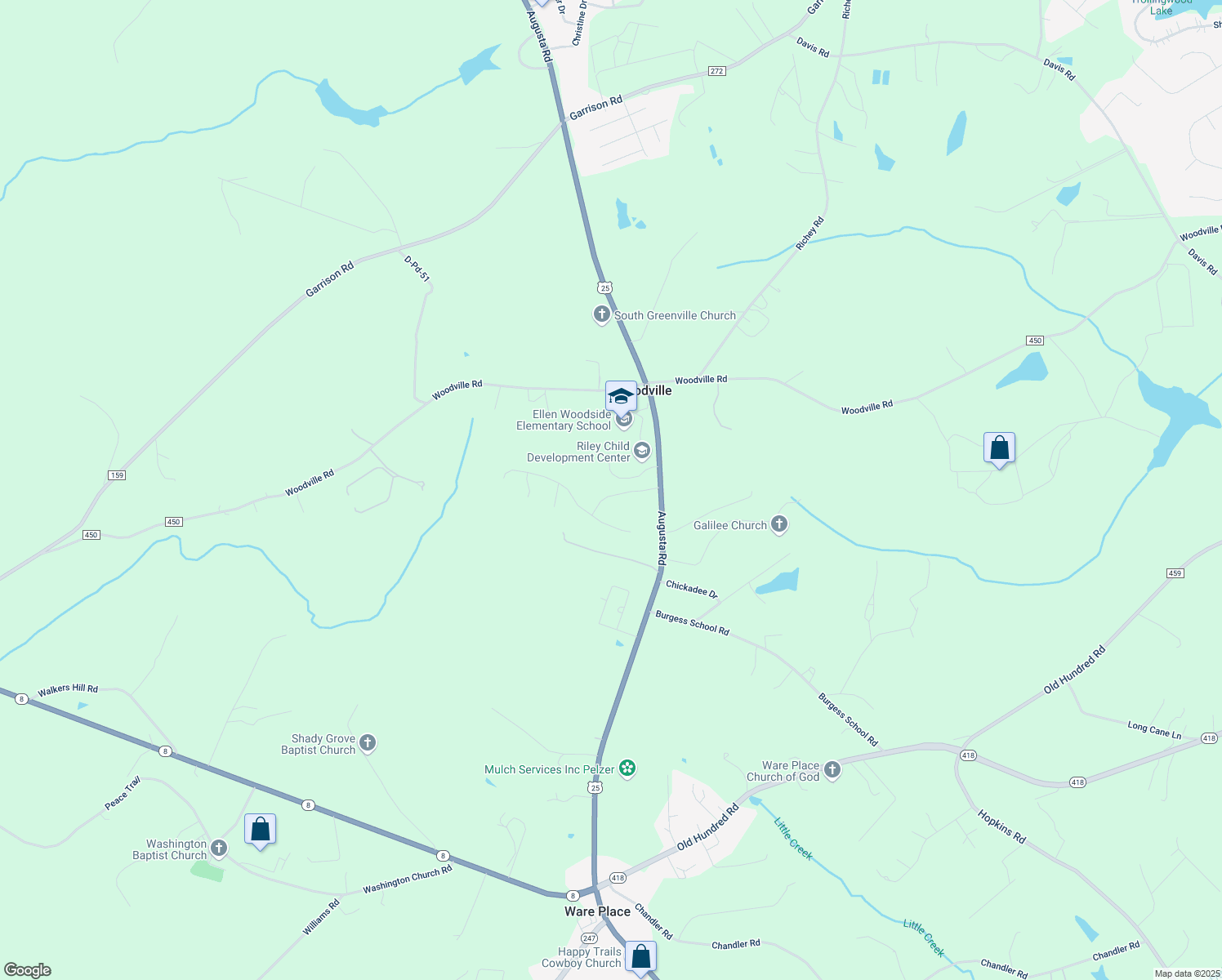 map of restaurants, bars, coffee shops, grocery stores, and more near 214 Ellen Woodside Street in Pelzer