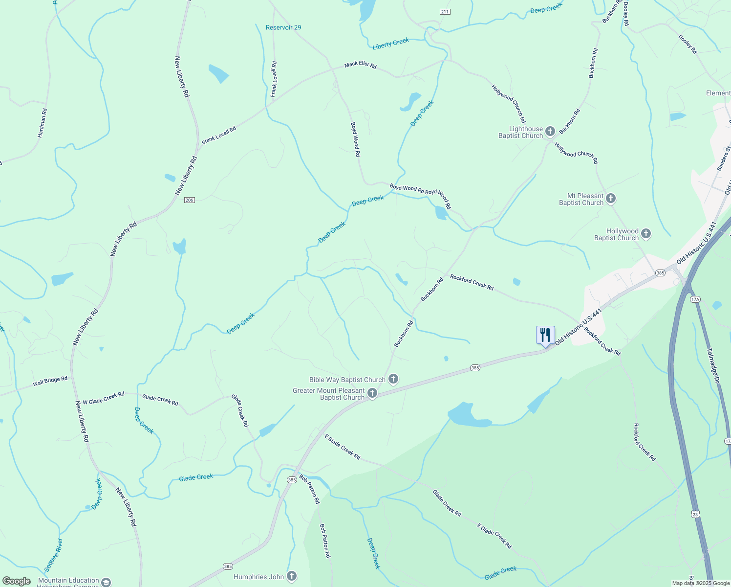 map of restaurants, bars, coffee shops, grocery stores, and more near 350 Caribou Lane in Clarkesville